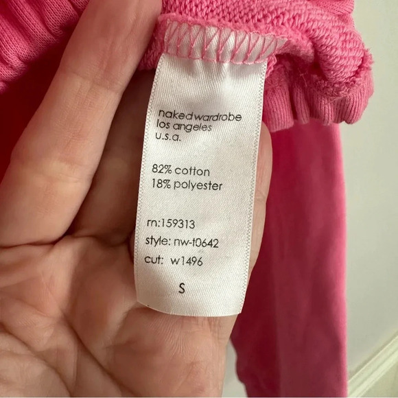 Naked Wardrobe Women’s Hot Pink Cropped Long Sleeve Hooded Sweatshirt Sz S GUC - Picture 3 of 6